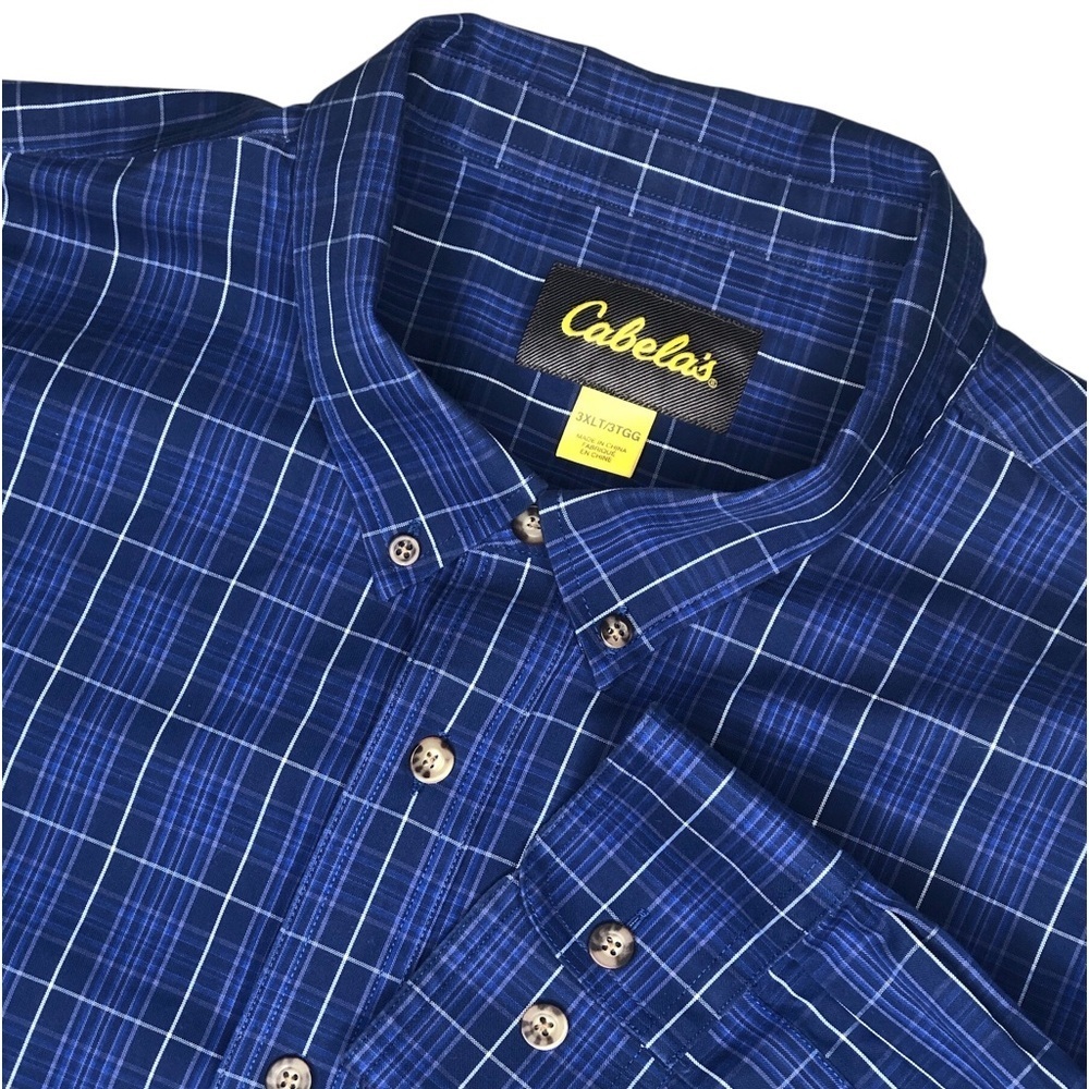 Cabela’s Blue Plaid Long Sleeve Button Front- 3XLT
